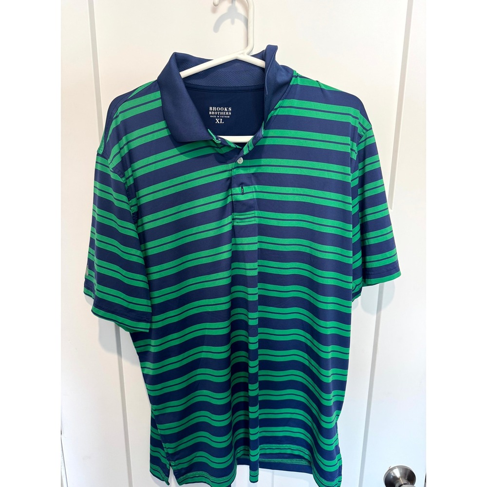 Brooks Brothers XL Polo Shirt‎ Blue Green Striped Logo Golf Casual